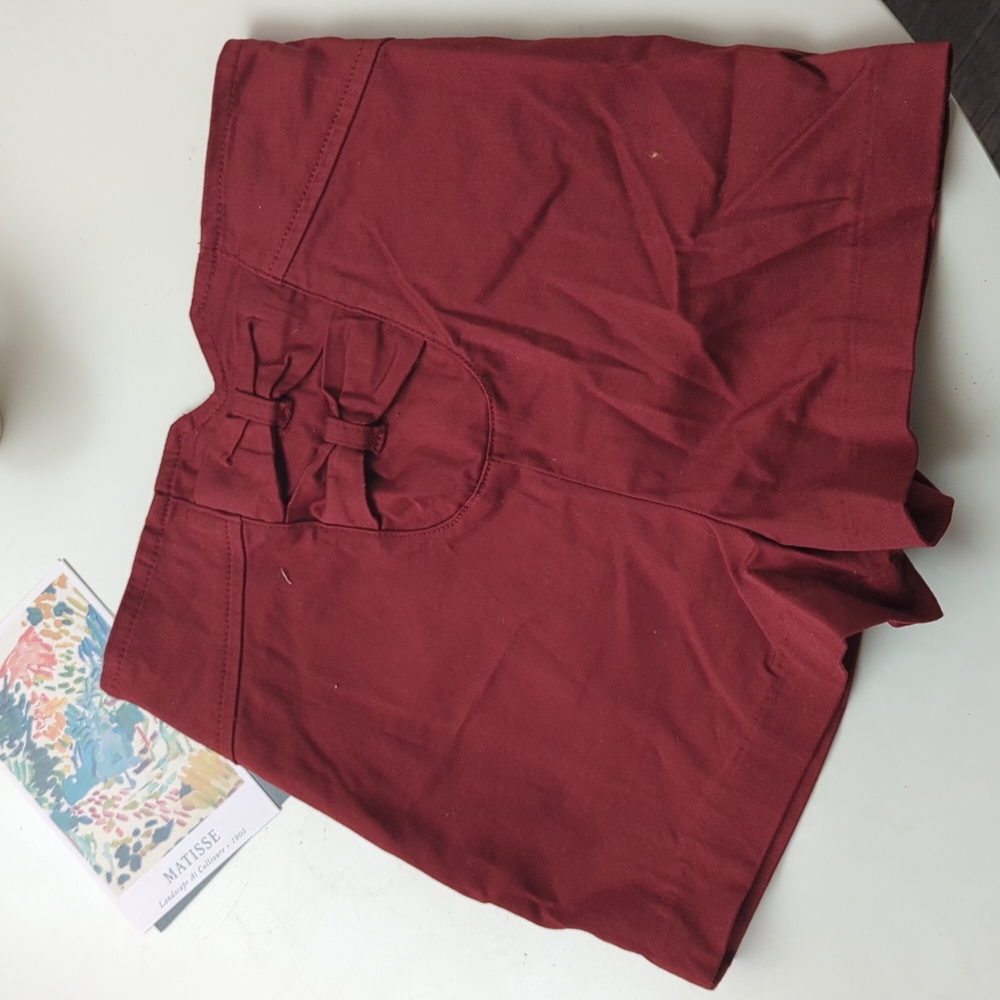 🆕 cotton bow back high waist shorts x- small 24 - vintage film style red brown